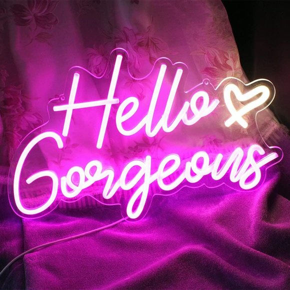 Hello Gorgeous Pink White Neon Sign for Bedroom Makeup Vanity Wall - NEW IN BOX - Picture 4 of 5